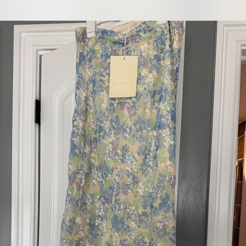 Floral Women's Skirt - Blue and Cream